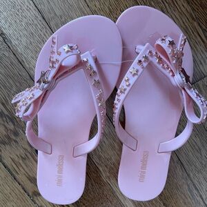 Mini Melissa girls pink shoes size 11 summer gold star bows